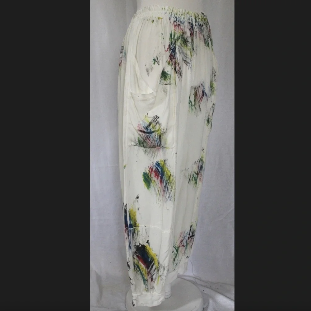 Sarah Santos Cream Wide Leg with Cuffs Pants Sz S - Picture 2 of 9